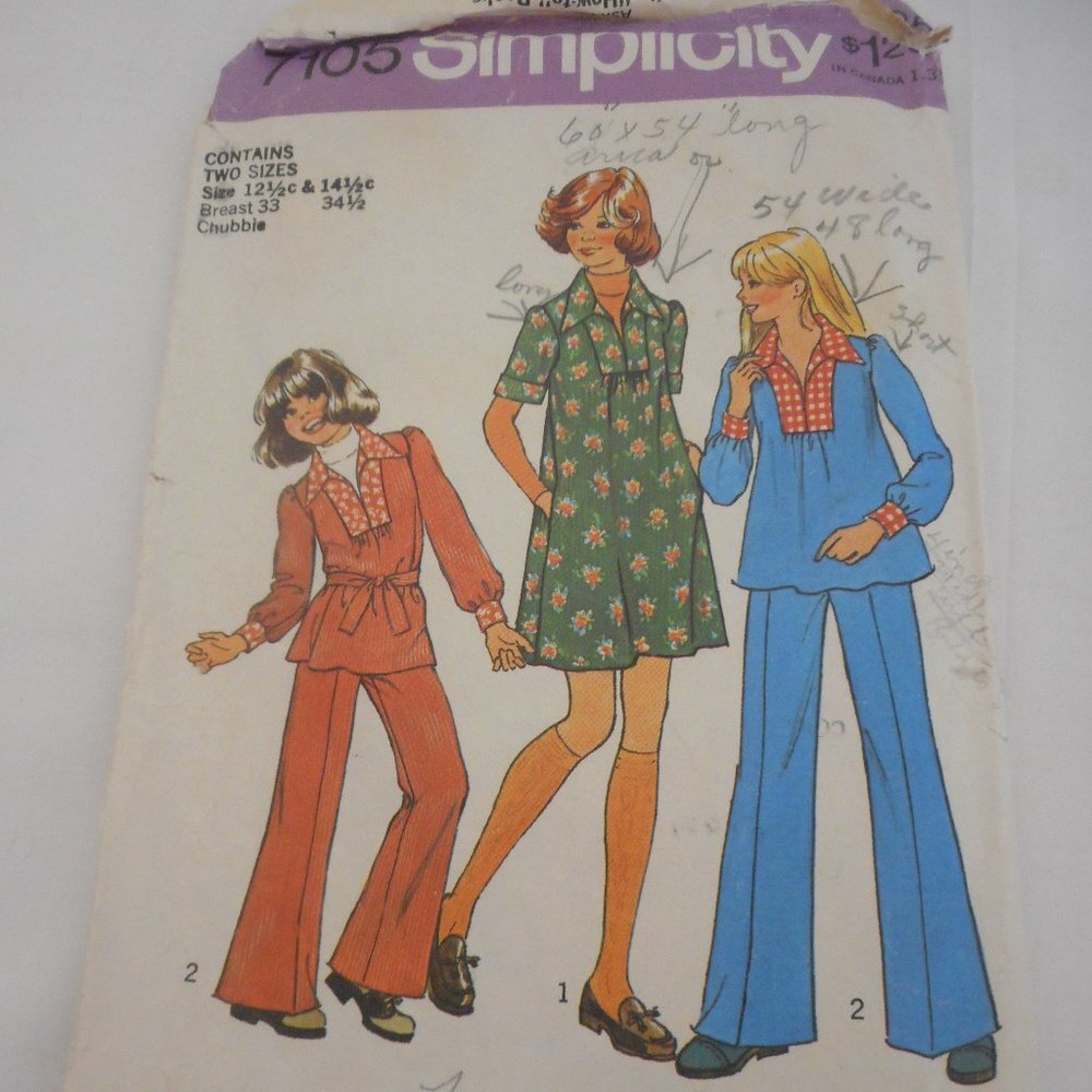 Vintage 70s Girls Plus Size Simplicity 7105